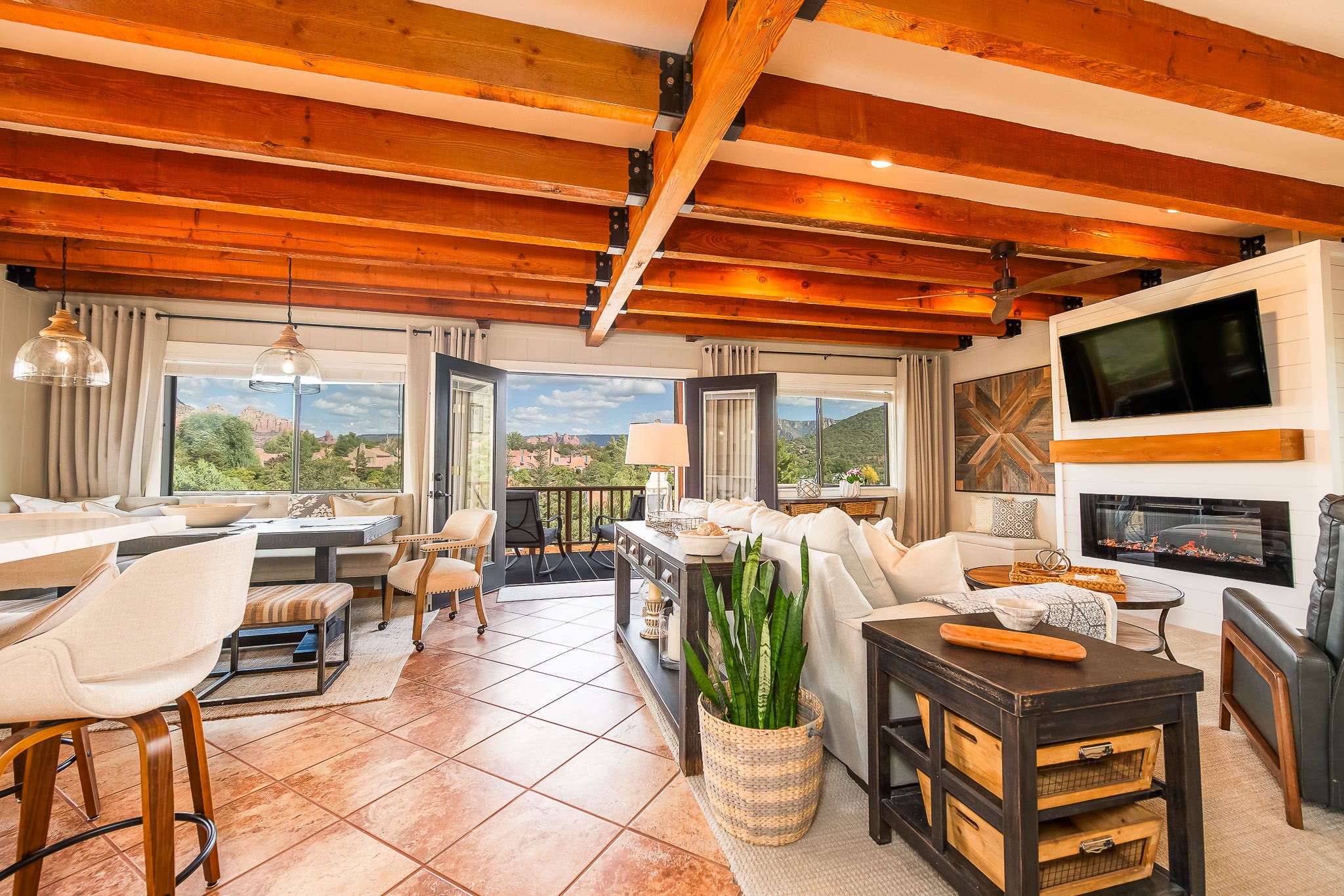 Open-concept kitchen and dining area in Sedona real estate listing