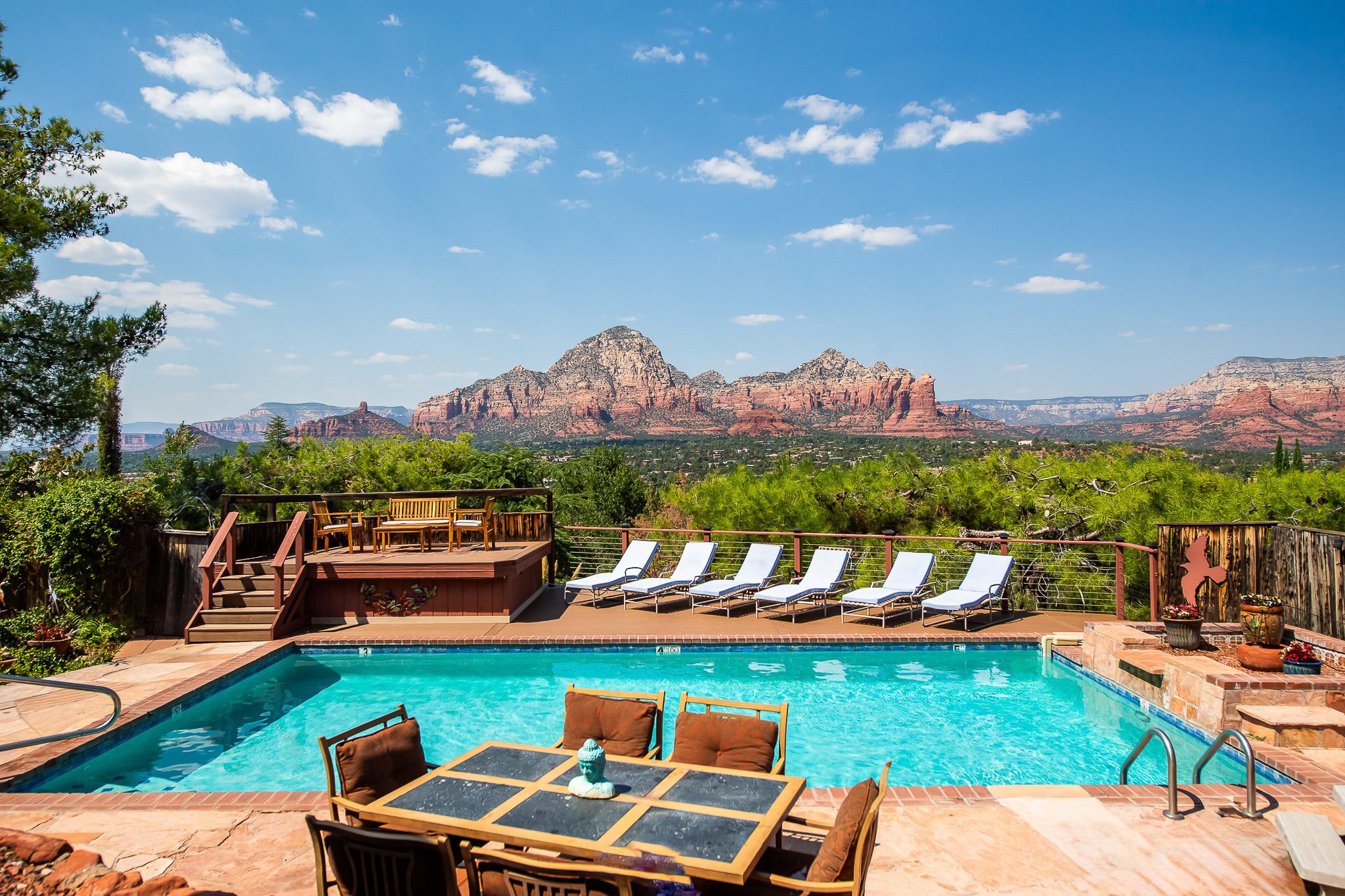 Amazing real estate photo of pool and backyard in Sedona home