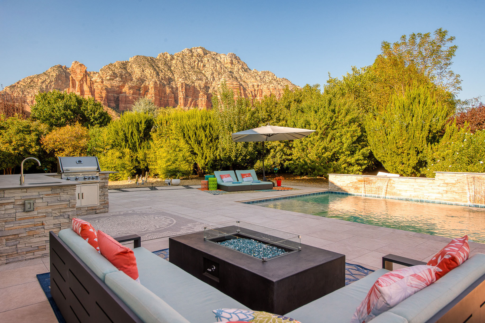 Luxury real estate photo of pool and backyard in Sedona home